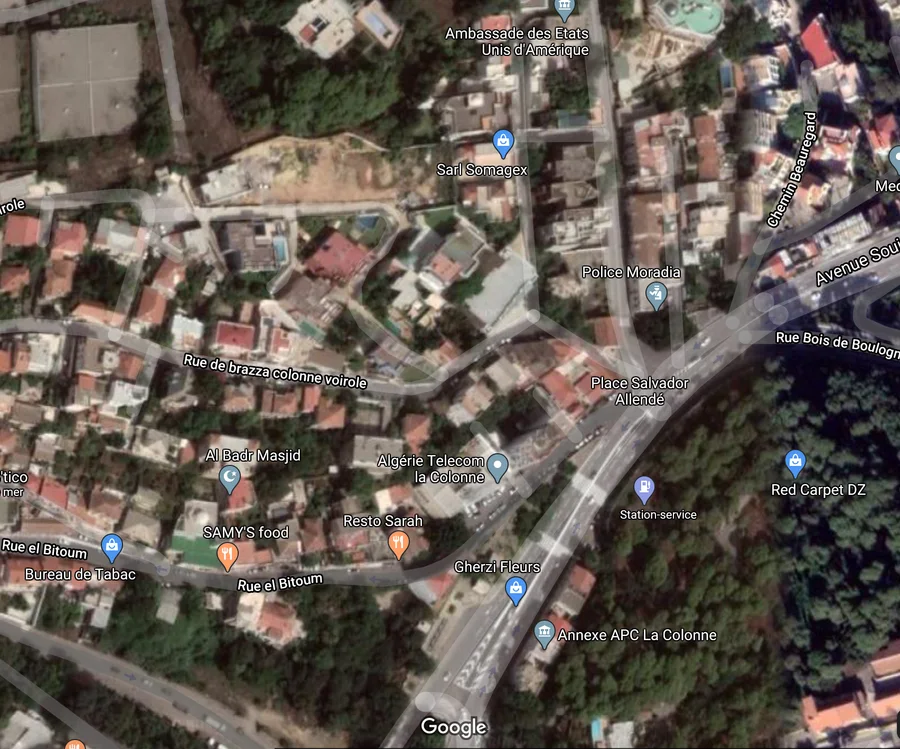 Capture Google Maps du quartier de la Colonne Voirol, Alger, 2020