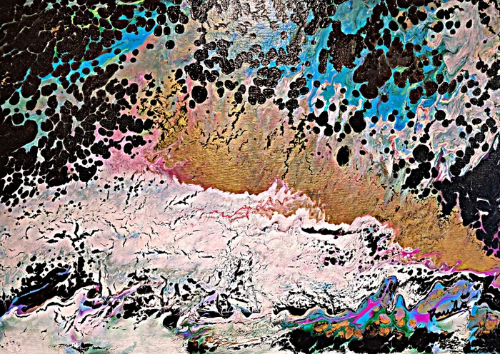 Peinture acrylique de Farida Sellal : composition abstraite évoquant un déluge de couleurs sur la toile