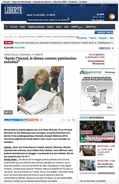 Article de Liberté — « Après l’imzad, le diwan comme patrimoine mondial »