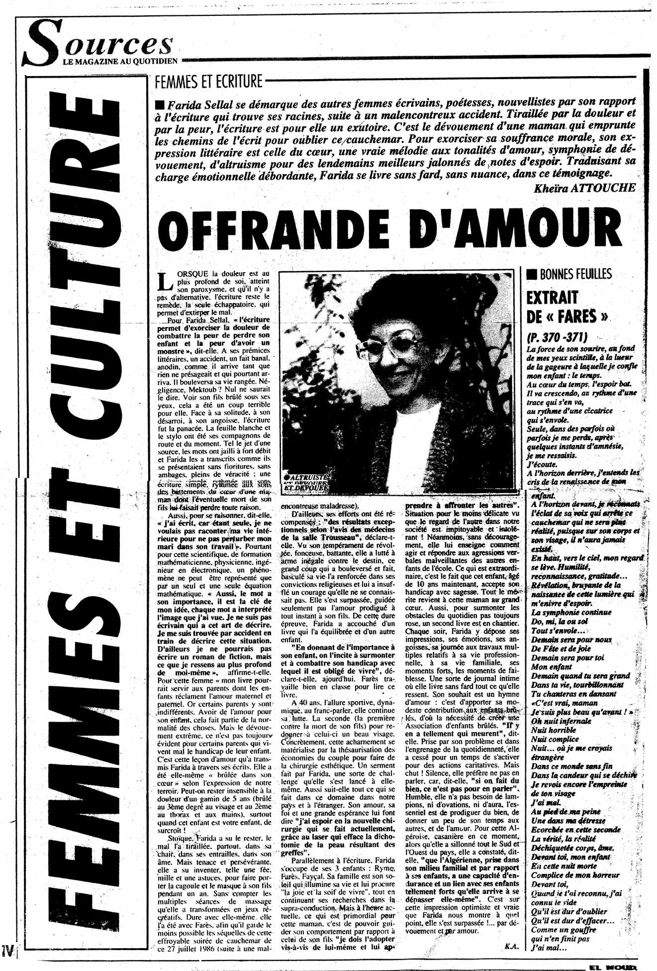Farida Sellal et Farès — presse algérienne