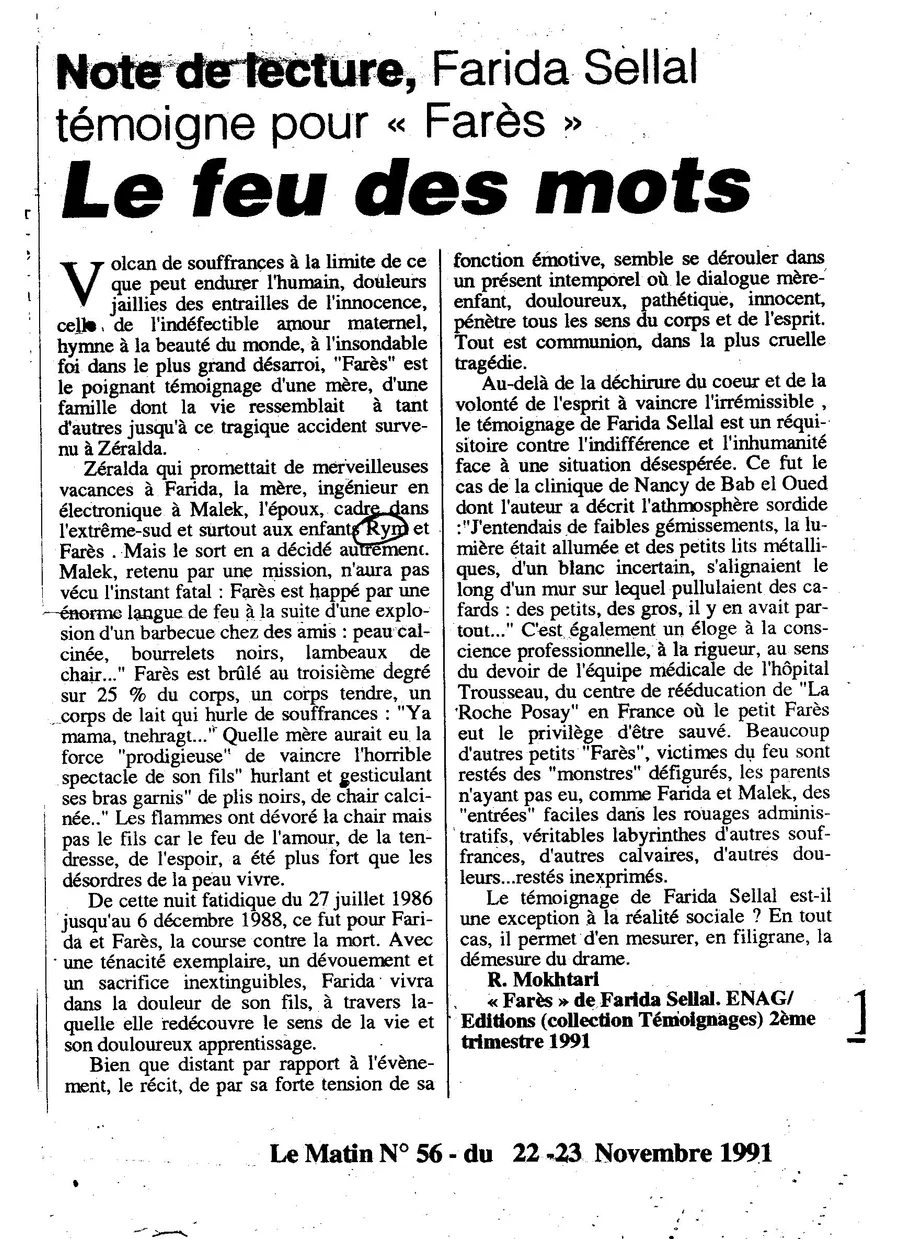 Le Matin — article novembre 1991